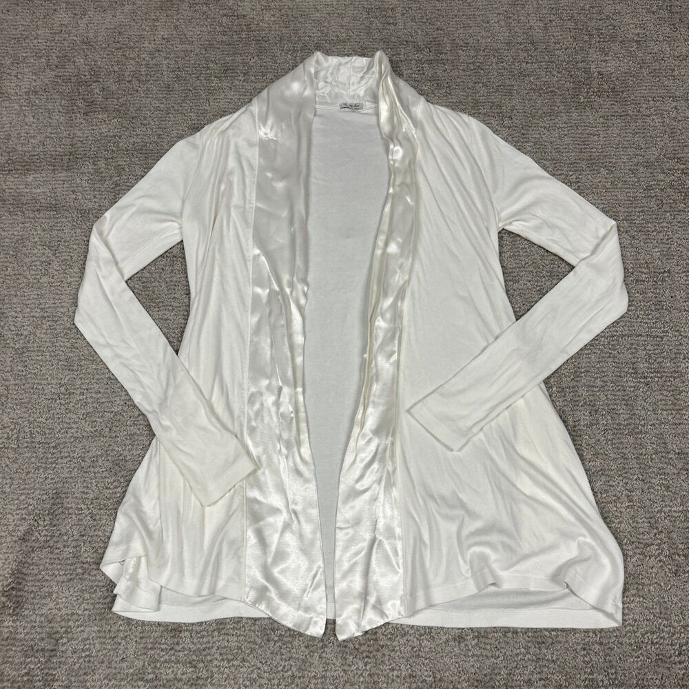 PJ Harlow Robe Womens Small Shelby Lounge White Cardigan Satin Trim Pockets
